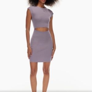 Wilfred knit cut-out knit mini dress in purple slate from Aritzia